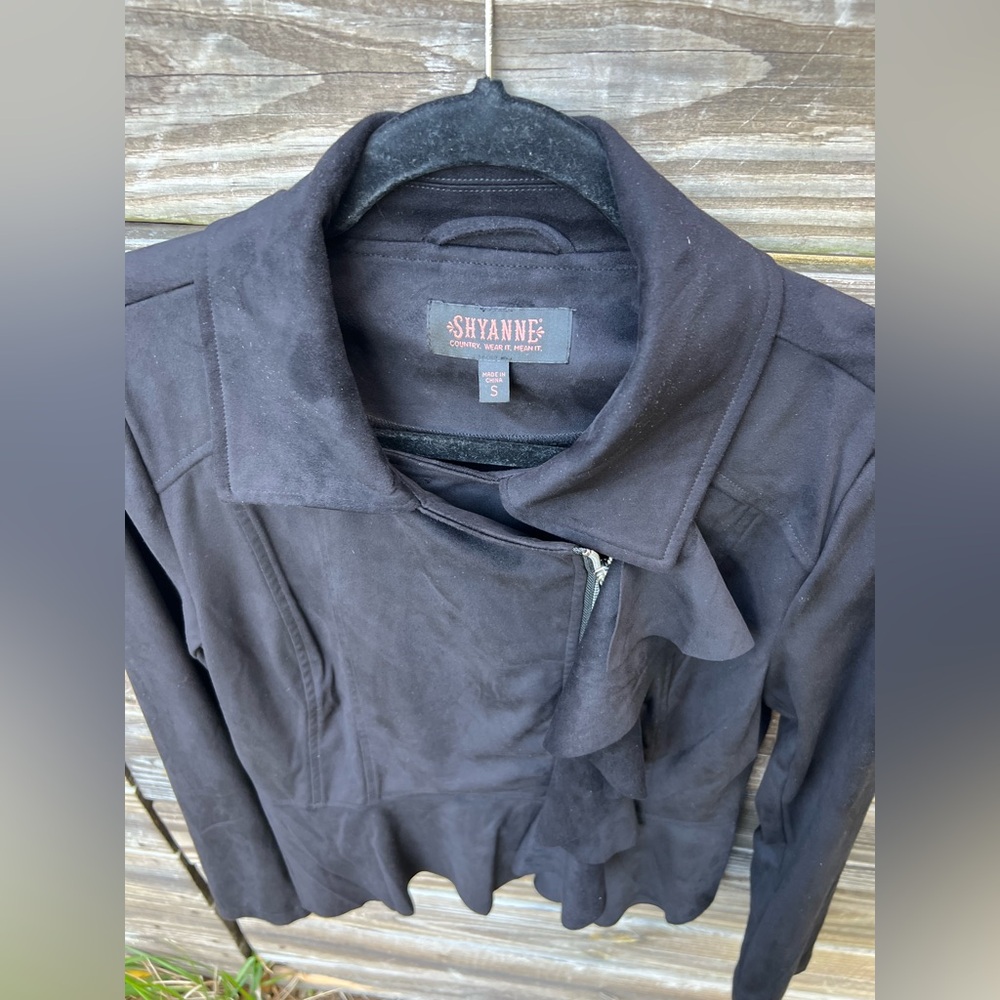 SHYANNE Black S Vegan Suede Full Zip Ruffled Witchy Whimsigoth Mobwife Jacket - Picture 3 of 12